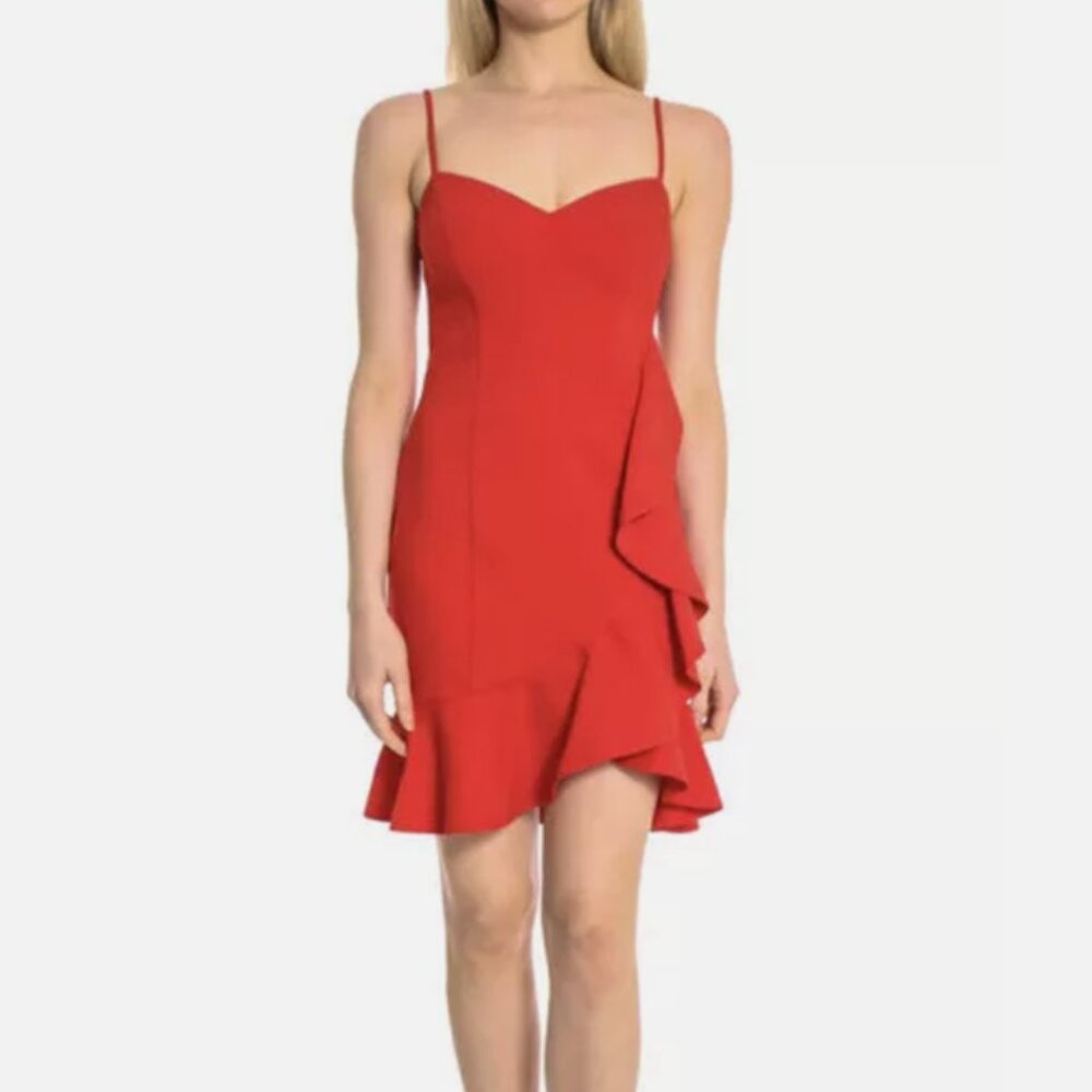 Likely Laverna Red Draped Ruffle Mini Dress Size 8